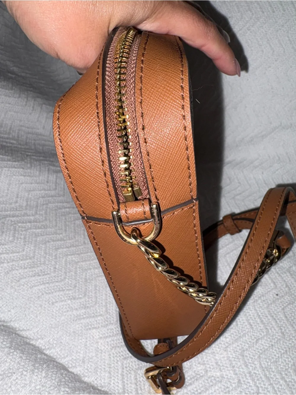 Michael Kors Beige Monogram Crossbody with Brown Trim